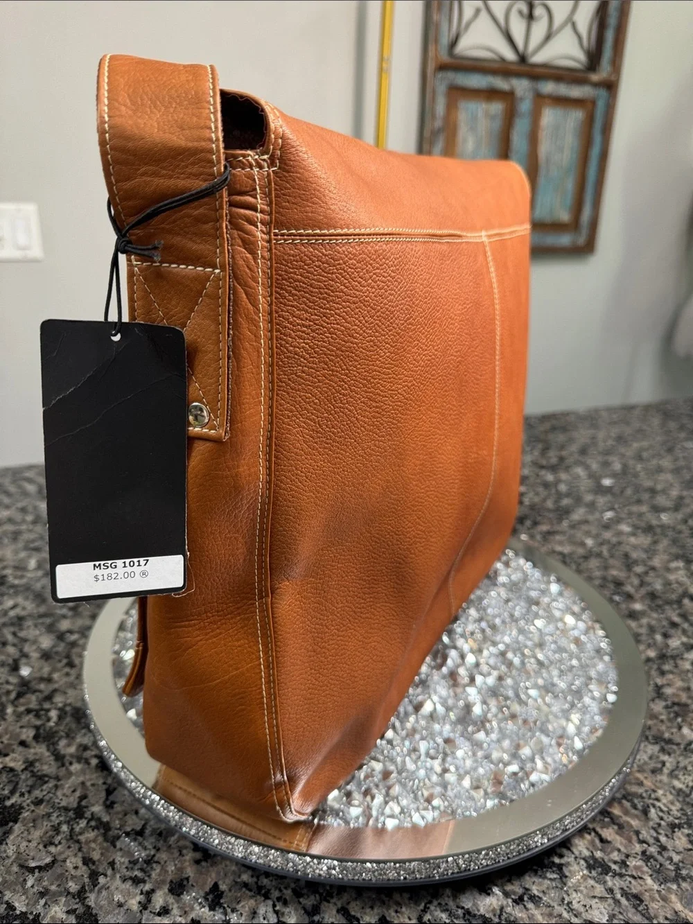 Bugatti Men's Leather Messenger Bag in Cognac Brown NWT